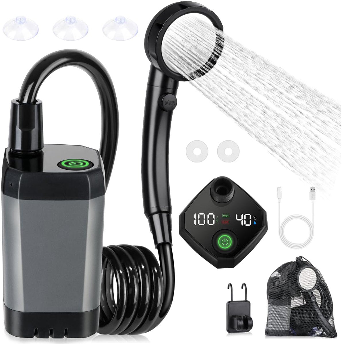 Portable Camping Shower Pump – Rechargeable 6000mAh with LED Display