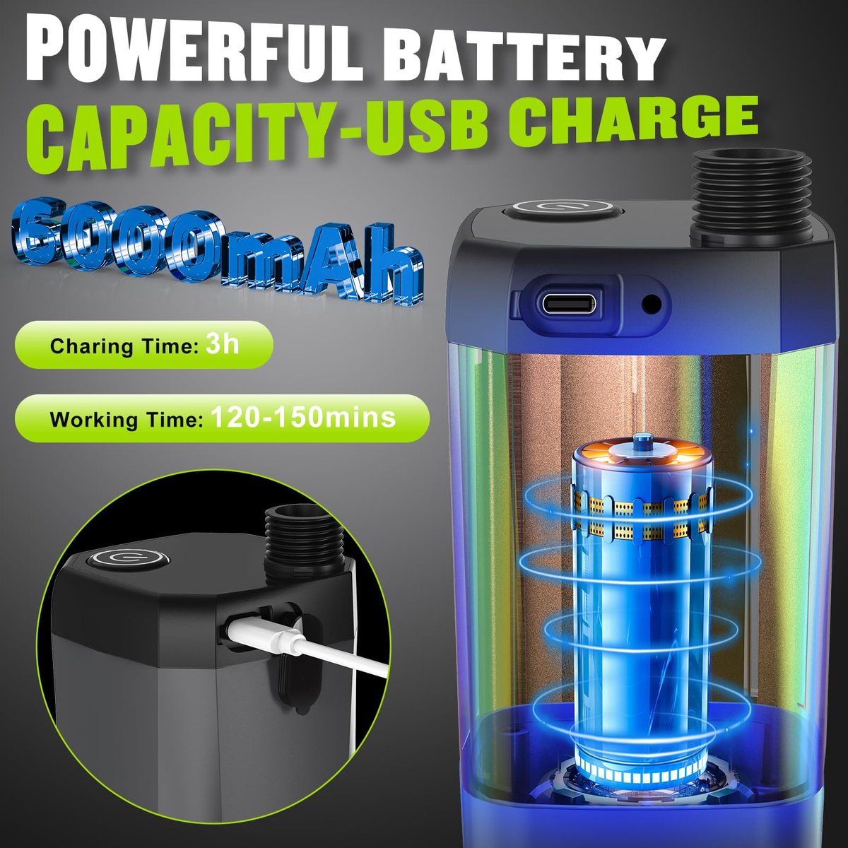 Portable Camping Shower Pump – Rechargeable 6000mAh with LED Display