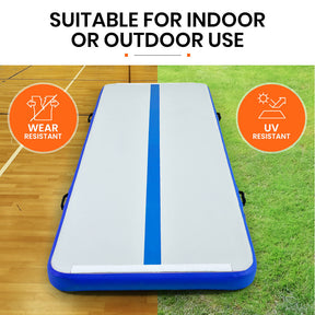 PROFLEX  400x100x10cm Inflatable Air Track Mat Tumbling Gymnastics, Blue & White (No Pump)