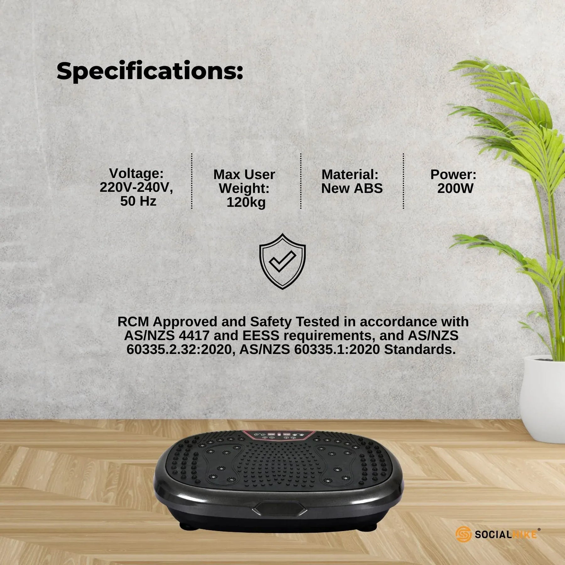 Social Hike 60cm Vibration Plate Machine Full Body Exercise Platform Black