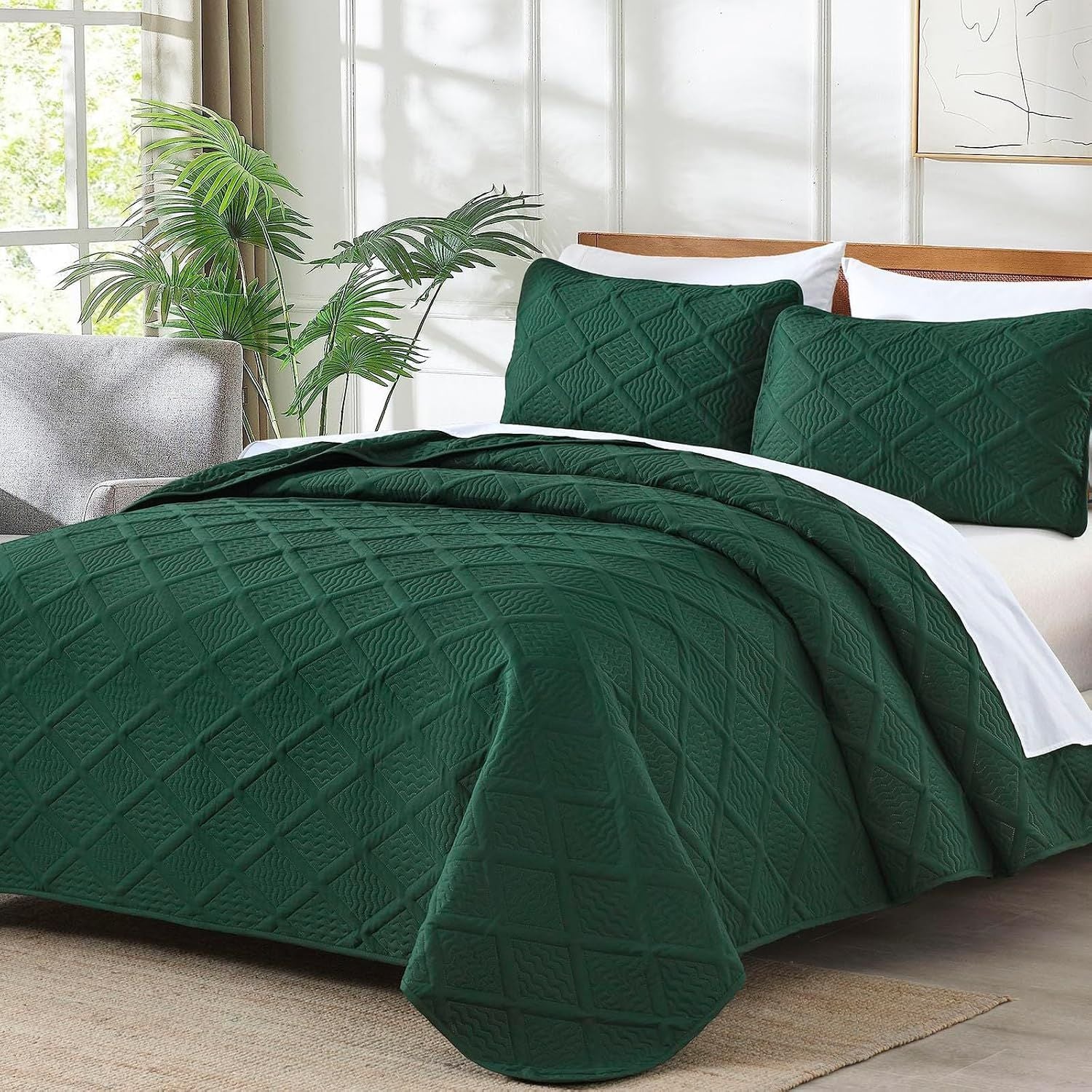 Green Wave Bloom Christmas Bedspread Queen 3 Piece Set