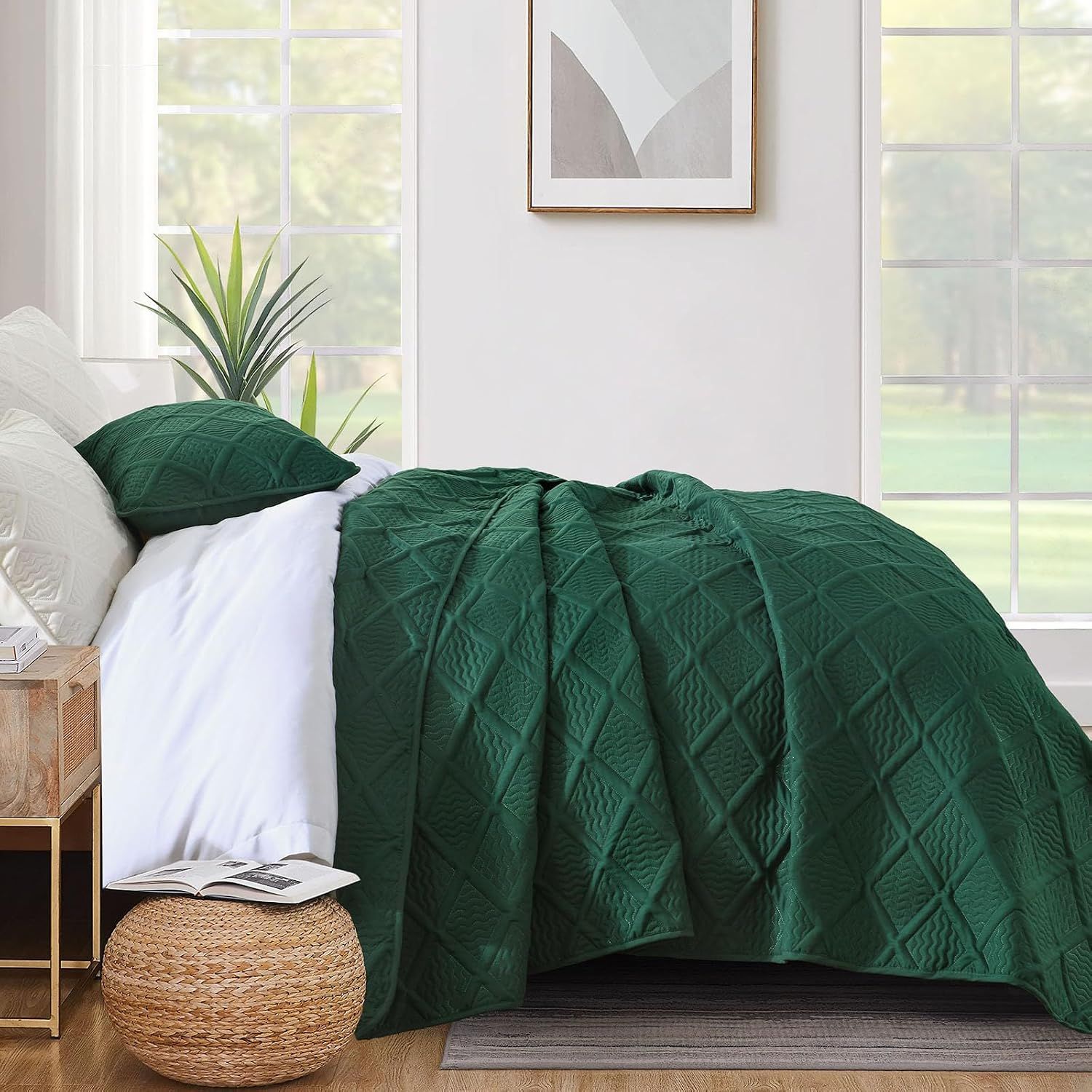 Green Wave Bloom Christmas Bedspread Queen 3 Piece Set