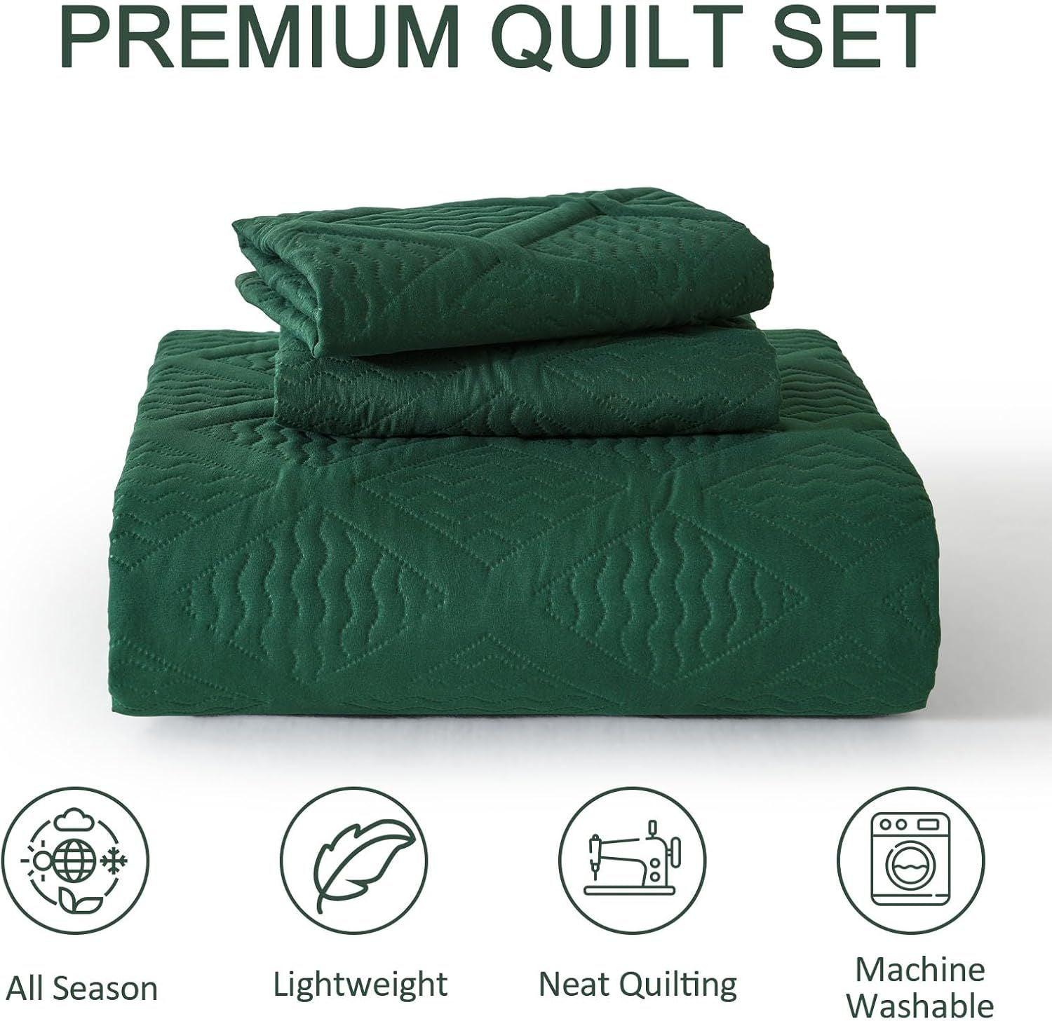 Green Wave Bloom Christmas Bedspread Queen 3 Piece Set