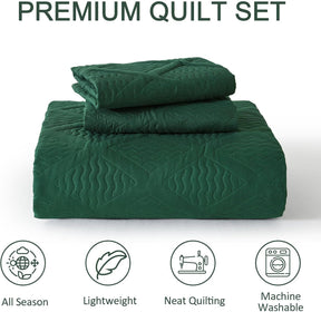 Green Wave Bloom Christmas Bedspread Queen 3 Piece Set