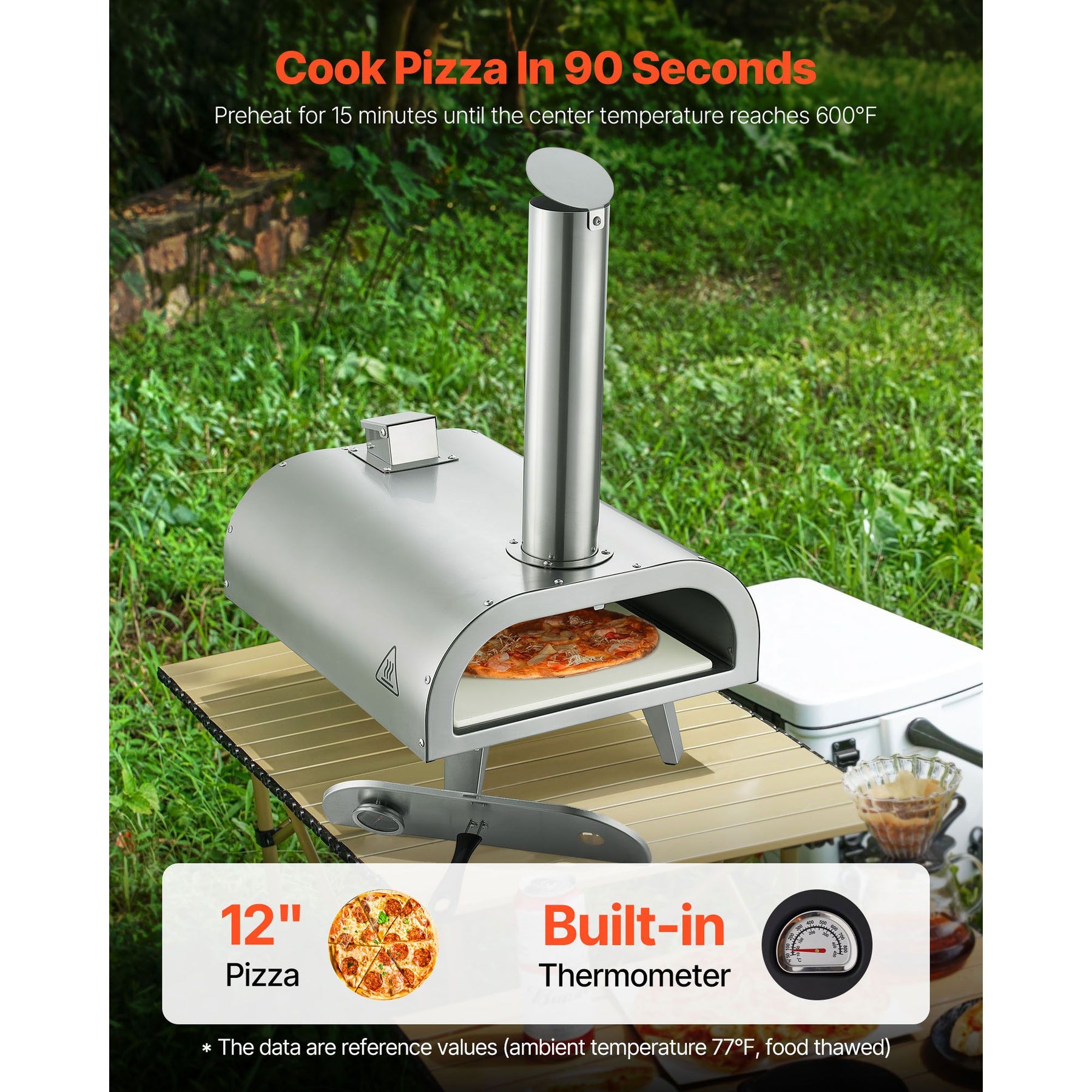 12" Outdoor Wood Fired Pizza Oven Portable with Thermometer, Pizza Stone & Carry Bag