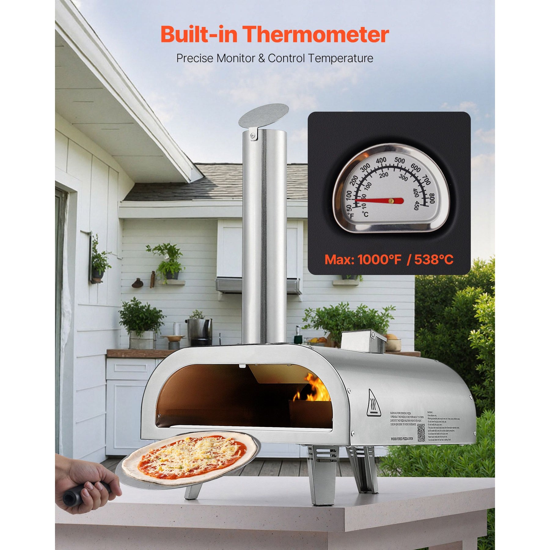 12" Outdoor Wood Fired Pizza Oven Portable with Thermometer, Pizza Stone & Carry Bag