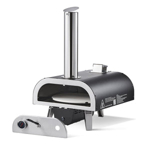 Outdoor Pizza Oven, 12 in Wood Fired Pizza Ovens, Pellet Pizza-Stove with Thermometer & Electric Rotation, Portable Pizza-Maker for Outside Backyard Patio Camping, Pizza-Stone, Carry Bag, Shovel