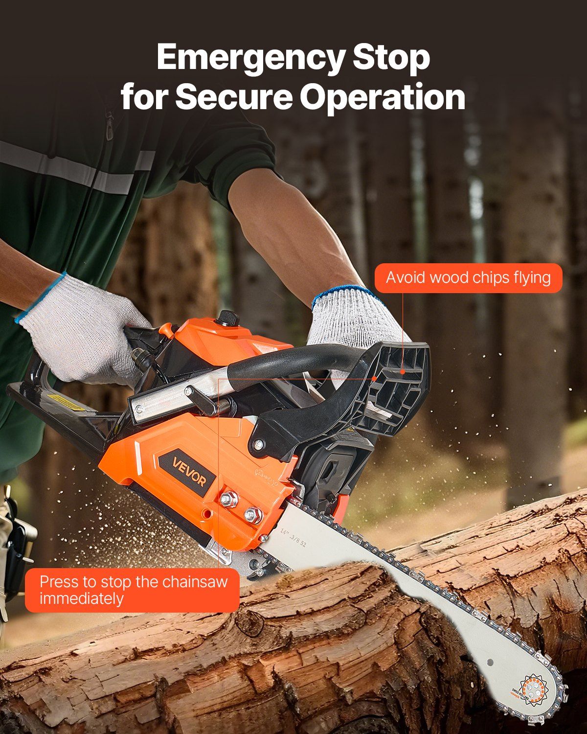 40 cc Gas Chainsaw, 355 mm Gas Powered Chainsaw, 1.3 kW Power Chain Saw with Non-Slip Handle, Gas-Powered Chainsaws with Dual Fuel Tanks, For Wood Cutting, Tree Trimming, and Land Clearing