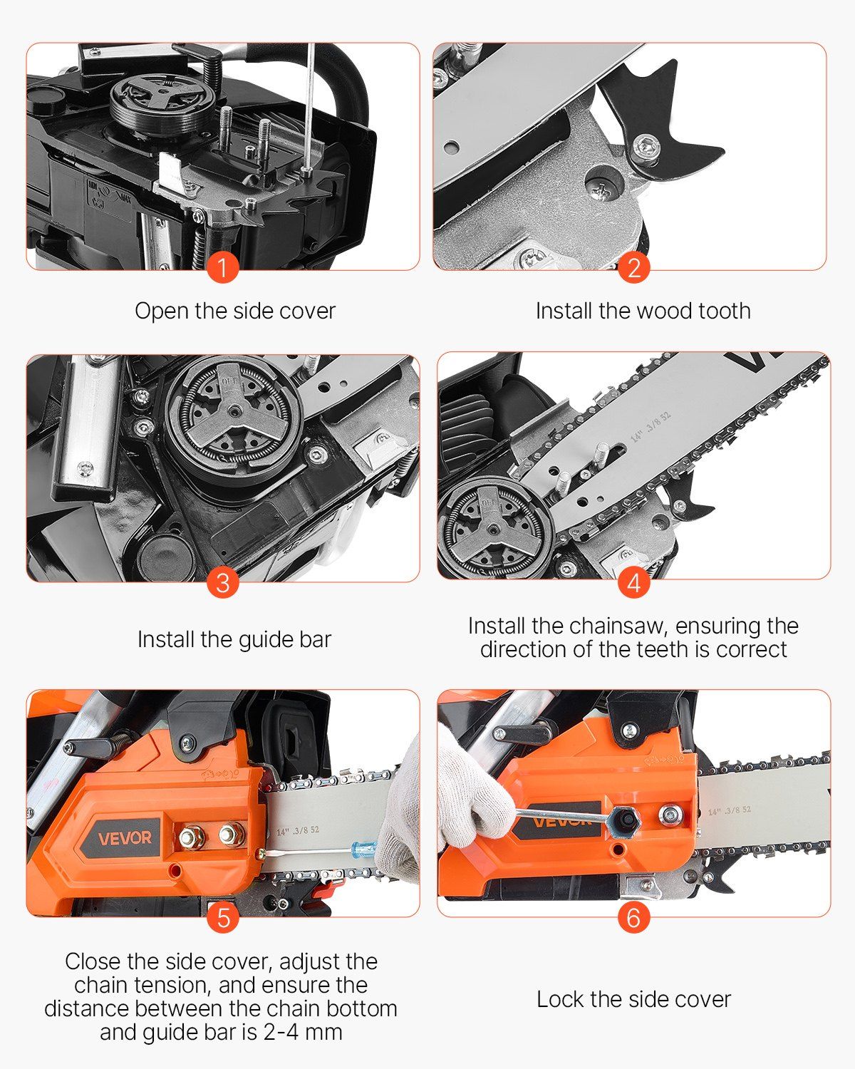 40 cc Gas Chainsaw, 355 mm Gas Powered Chainsaw, 1.3 kW Power Chain Saw with Non-Slip Handle, Gas-Powered Chainsaws with Dual Fuel Tanks, For Wood Cutting, Tree Trimming, and Land Clearing