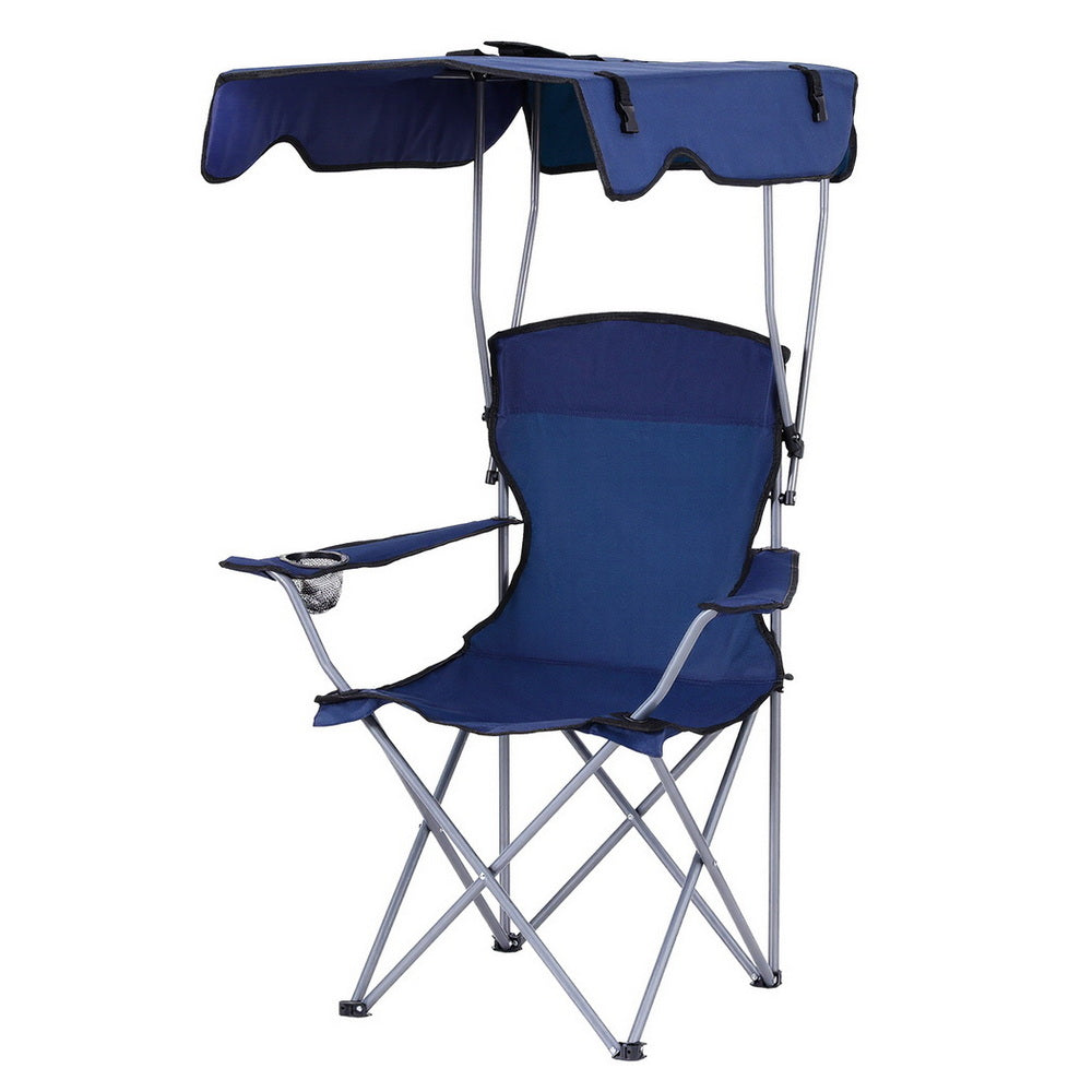 Weisshorn Camping Chair With Canopy Folding Outdoor Portable Seat Lightweight Beach Picnic Fishing Capacity 120KG Navy Blue