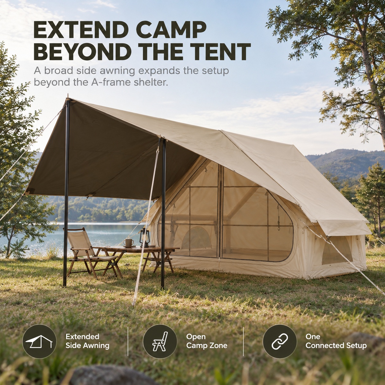 Weisshorn Inflatable A-Frame Tent with Extended Side Awning Basecamp Shelter
