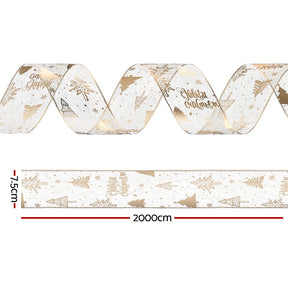 Jingle Jollys 20M Christmas Ribbon Roll Bow Printed Xmas Tree Decor Gift Gold