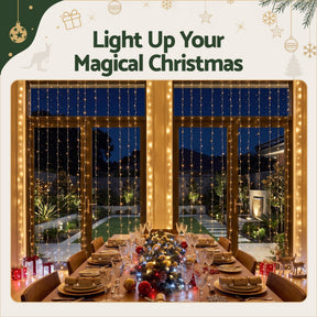 Jingle Jollys 3X3M Christmas Lights Curtain String Light 300 LED Warm White