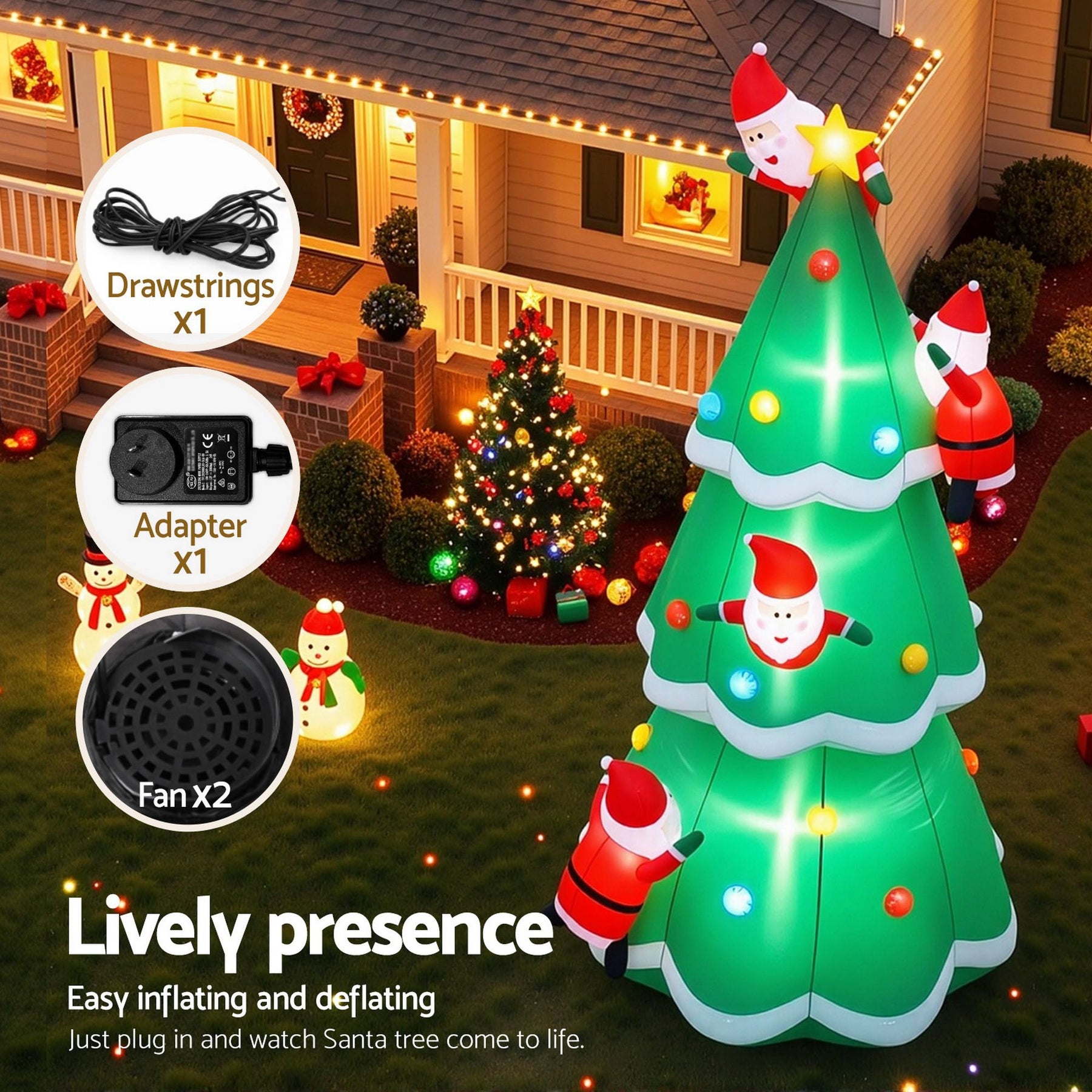 Jingle Jollys Christmas Inflatable Santa Tree 5M Illuminated Decorations