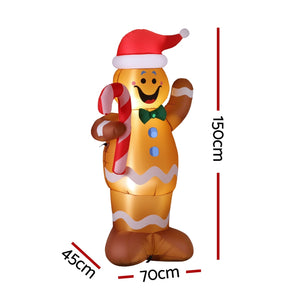 Jingle Jollys Christmas Inflatable Gingerbread Man 1.5M Height LED Decorations Illuminated