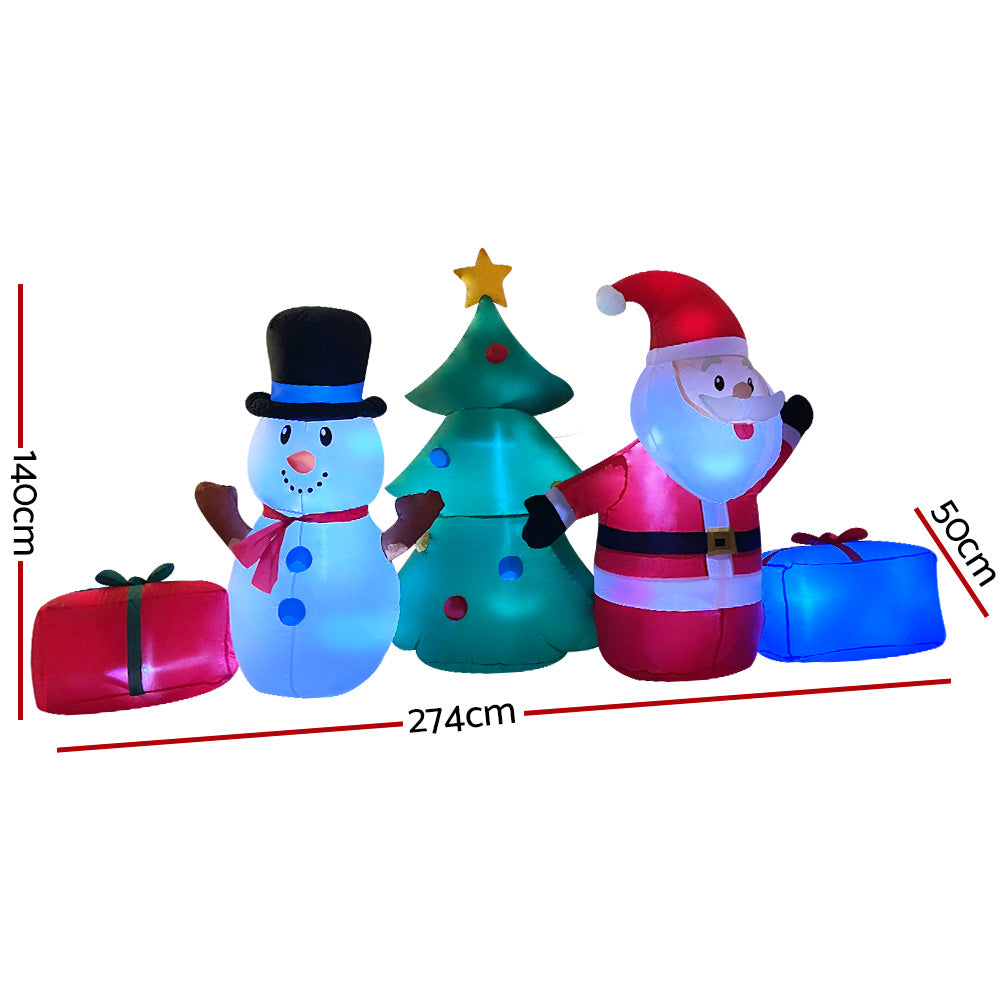 Jingle Jollys Christmas Inflatable Tree Snowman 2.7M Illuminated Decorations