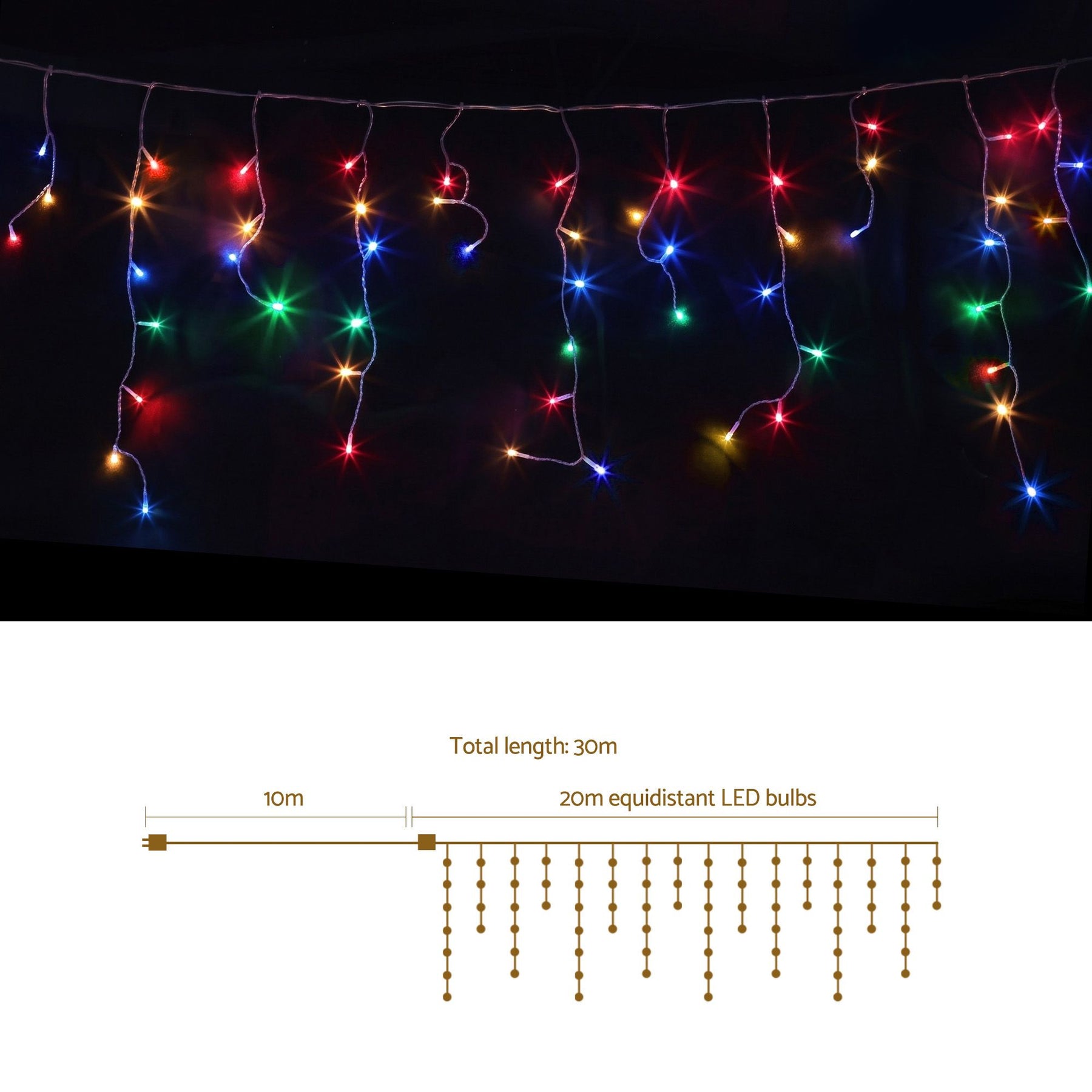20M Christmas Lights Icicle Light 800 LED Multi-coloured Jingle Jollys