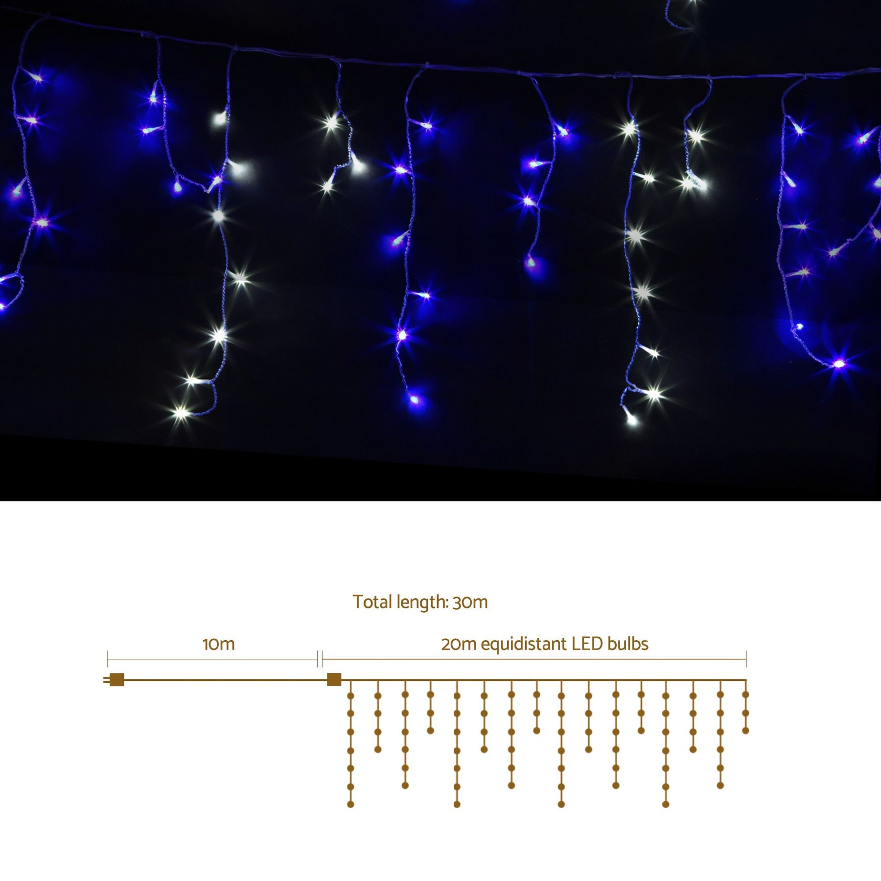 20M Christmas Lights Icicle Light 800 LED Blue White Decor Jingle Jollys