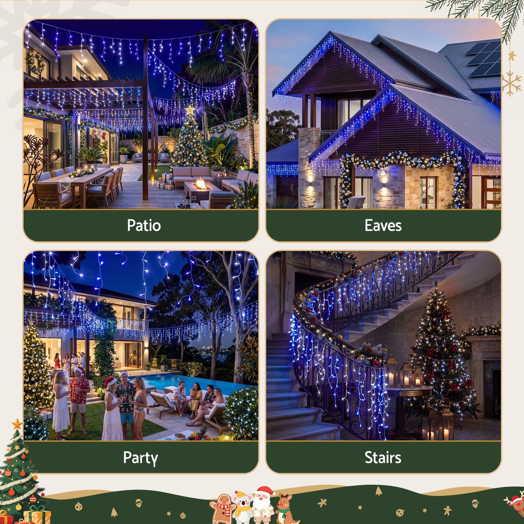20M Christmas Lights Icicle Light 800 LED Blue White Decor Jingle Jollys