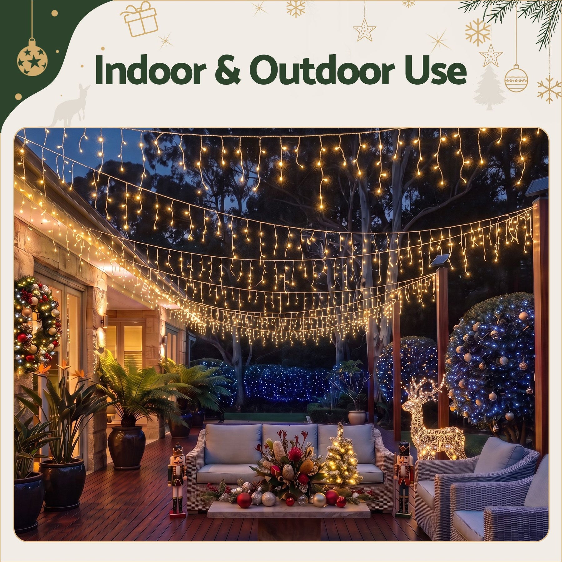 20M Christmas Lights Icicle Light 800 LED Warm White Decor Jingle Jollys