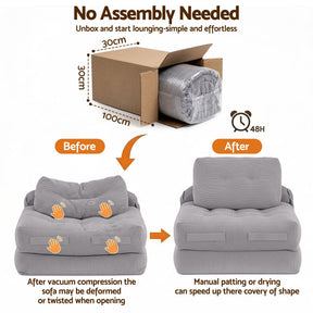 Artiss 1 Seater Corduroy Convertible Sofa Bed Pull Out Boneless Couch Grey - SportZone.co.nz