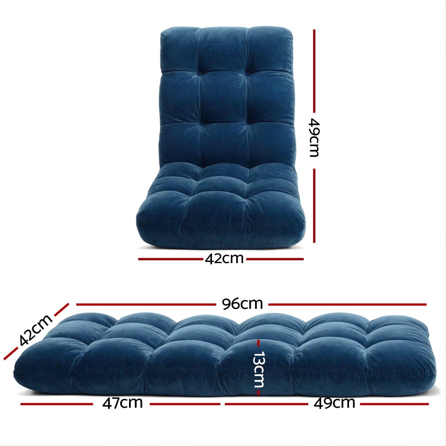 Artiss 2PCS Floor Lounge Sofa Bed Flannel Fabric Navy - SportZone.co.nz
