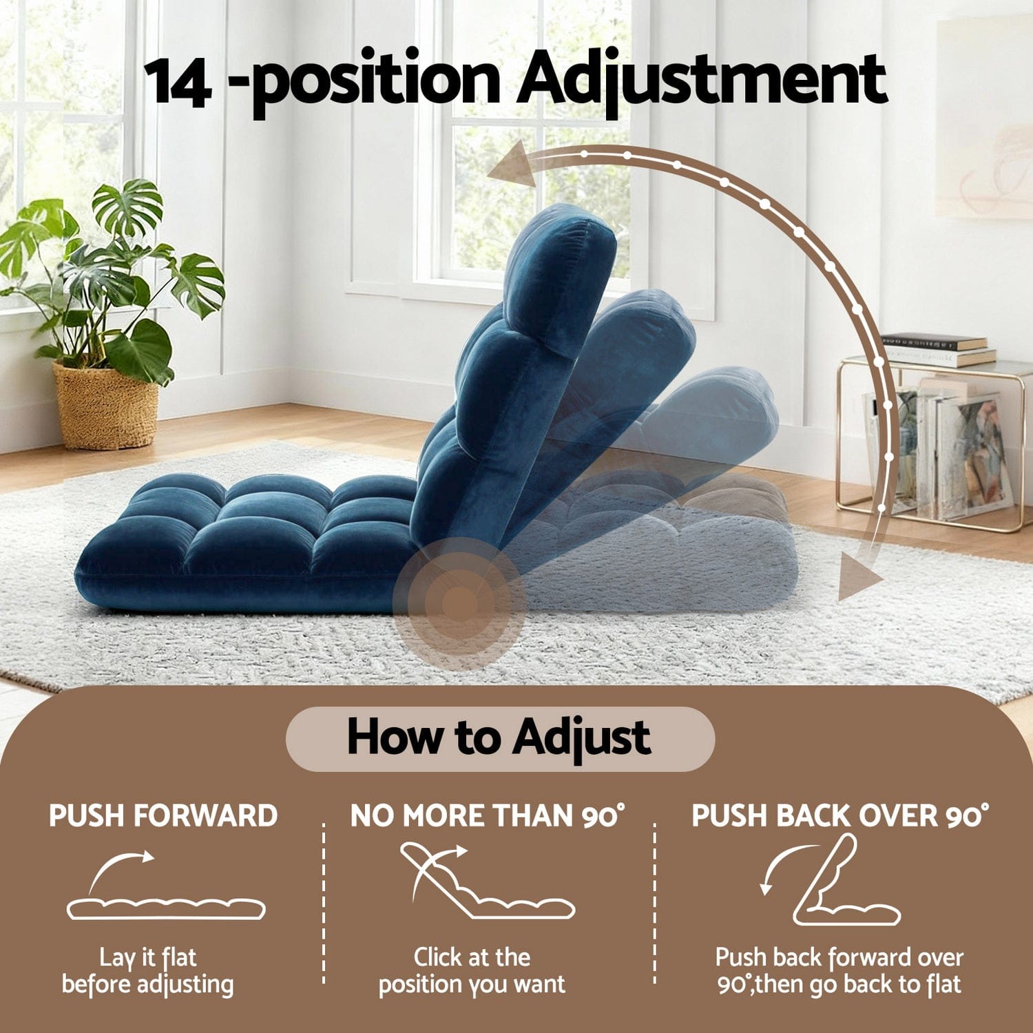 Artiss 2PCS Floor Lounge Sofa Bed Flannel Fabric Navy - SportZone.co.nz