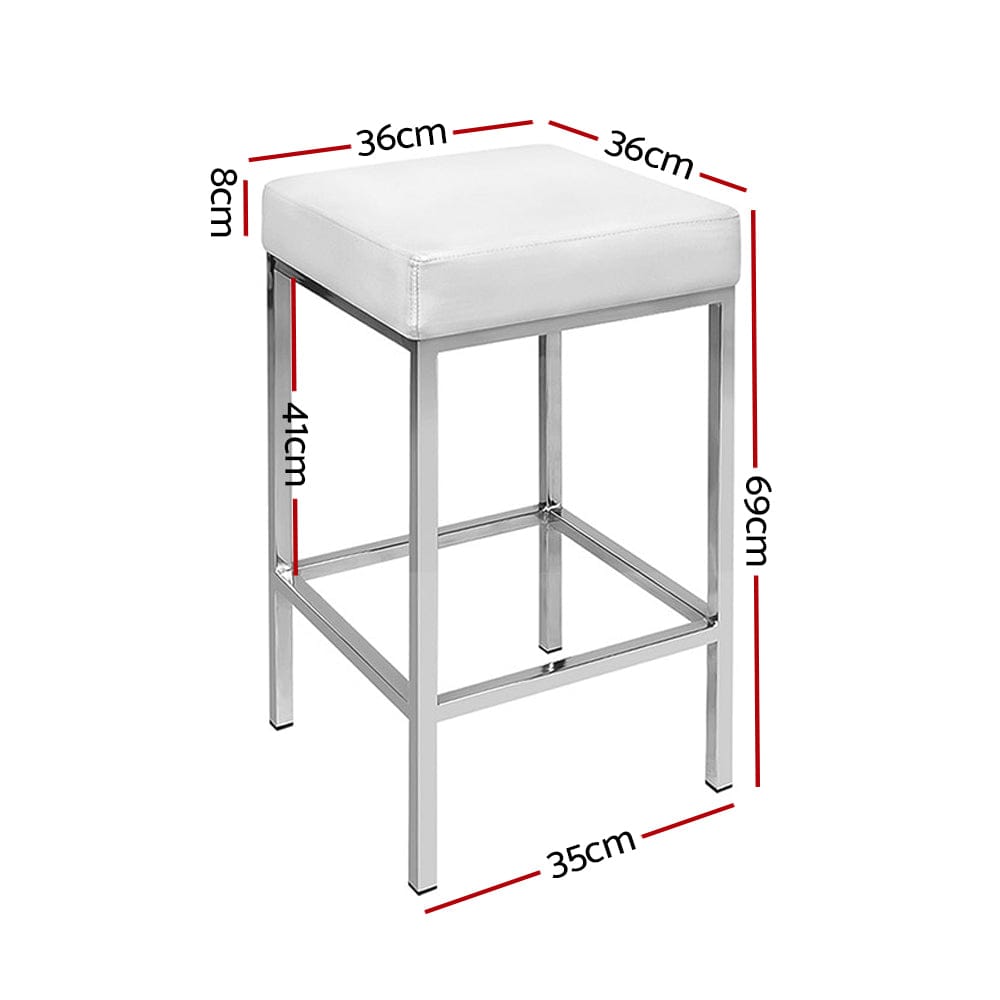 Artiss 2x Bar Stools Leather Padded Metal White - SportZone.co.nz