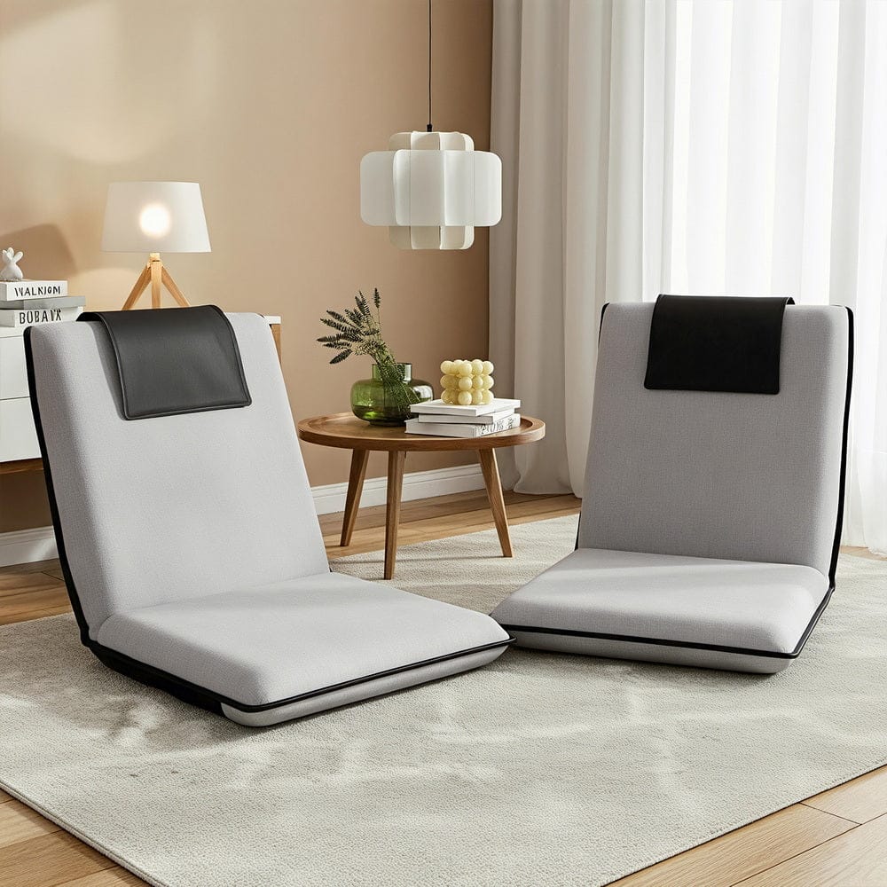 Artiss 2X Floor Lounge Sofa Bed Floor Cushion Velvet Grey - SportZone.co.nz