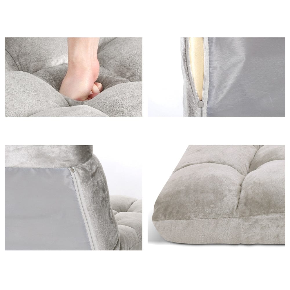 Artiss 2X Lounge Sofa Bed Flannel Fabric Grey - SportZone.co.nz