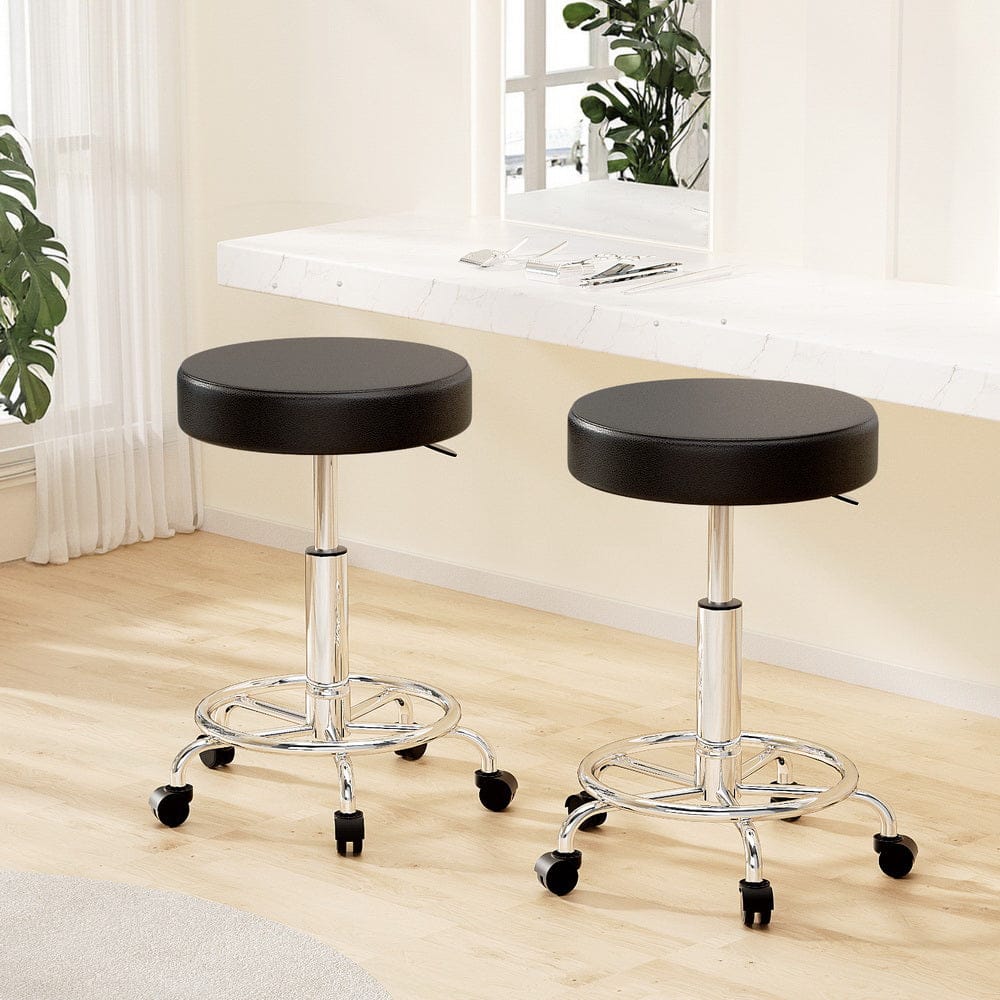 Artiss 2x Salon Stool Round Swivel Chair Black - SportZone.co.nz