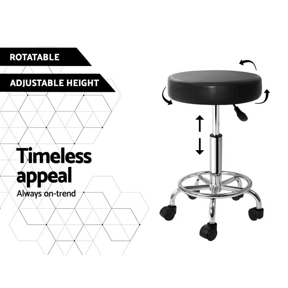 Artiss 2x Salon Stool Round Swivel Chair Black - SportZone.co.nz