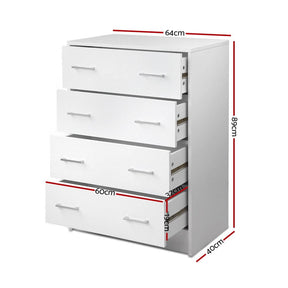 Artiss 4 Chest of Drawers - ANDES White - SportZone.co.nz