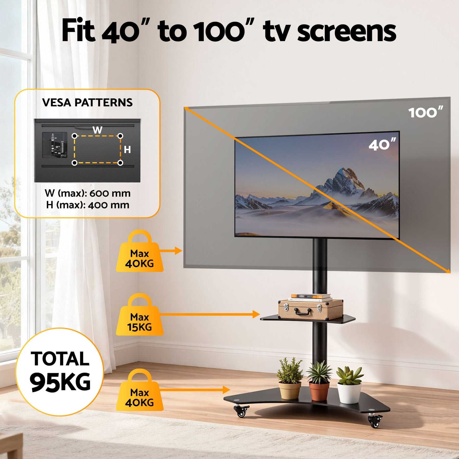 Artiss 40 - 100" TV Stand Mount Bracket Universal Adjustable Height with Wheels - SportZone.co.nz