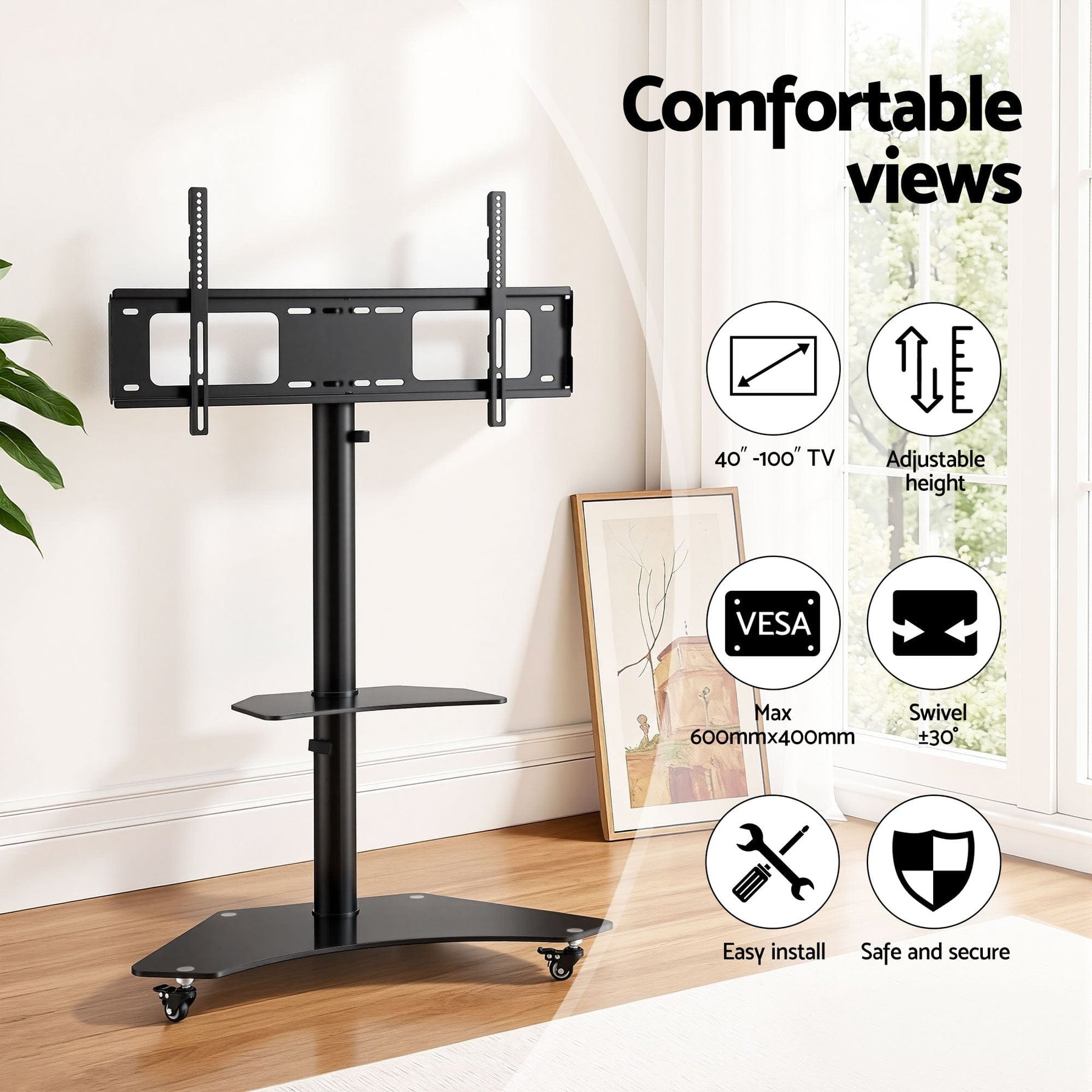 Artiss 40 - 100" TV Stand Mount Bracket Universal Adjustable Height with Wheels - SportZone.co.nz