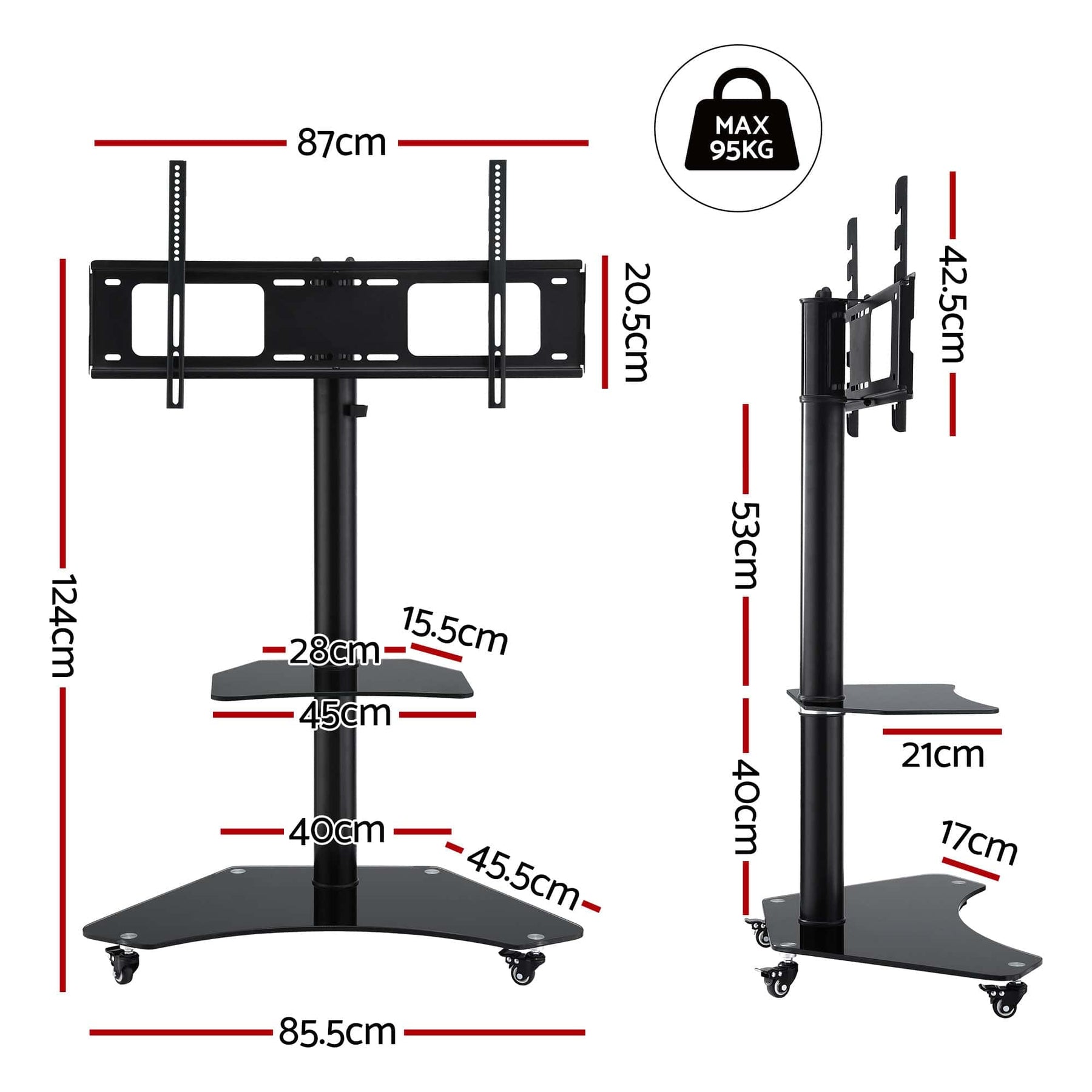 Artiss 40 - 100" TV Stand Mount Bracket Universal Adjustable Height with Wheels - SportZone.co.nz