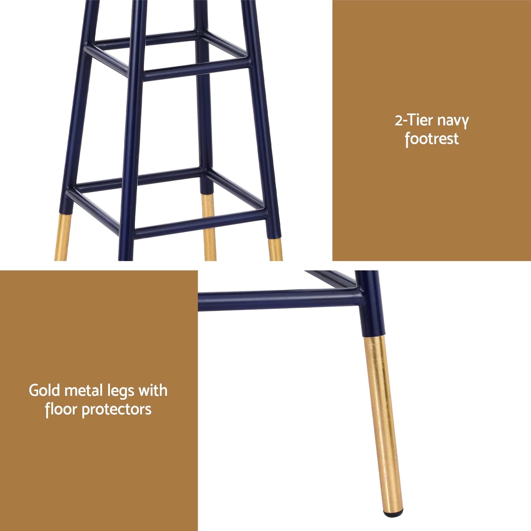 Artiss 4x Bar Stools Metal Gold Navy - SportZone.co.nz