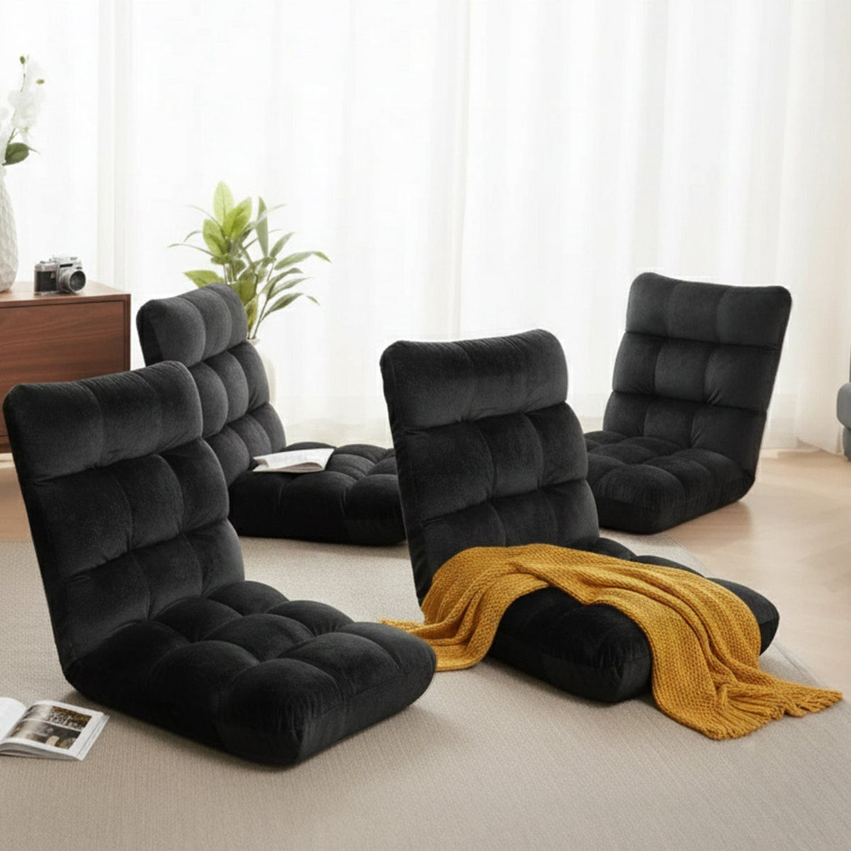 Artiss 4X Lounge Sofa Bed Flannel Fabric Black - SportZone.co.nz