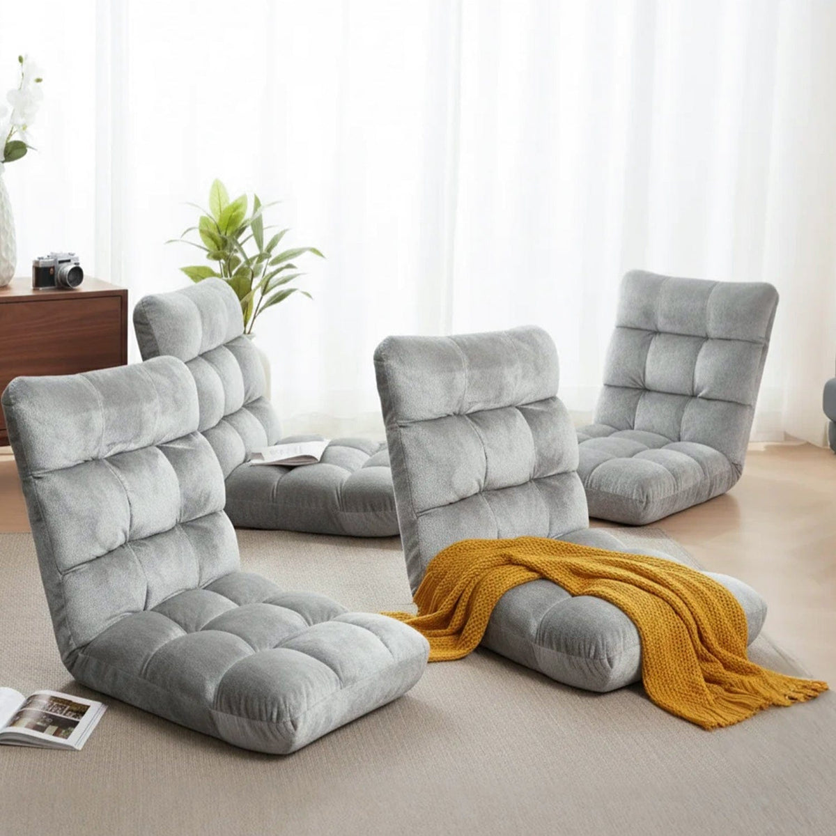 Artiss 4X Lounge Sofa Bed Flannel Fabric Grey - SportZone.co.nz