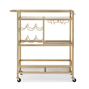 Artiss Bar Cart Drinks Trolley Serving Wine Rack Glass Holder 3 Hooks 72cm Gold - SportZone.co.nz