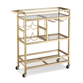 Artiss Bar Cart Drinks Trolley Serving Wine Rack Glass Holder 3 Hooks 72cm Gold - SportZone.co.nz