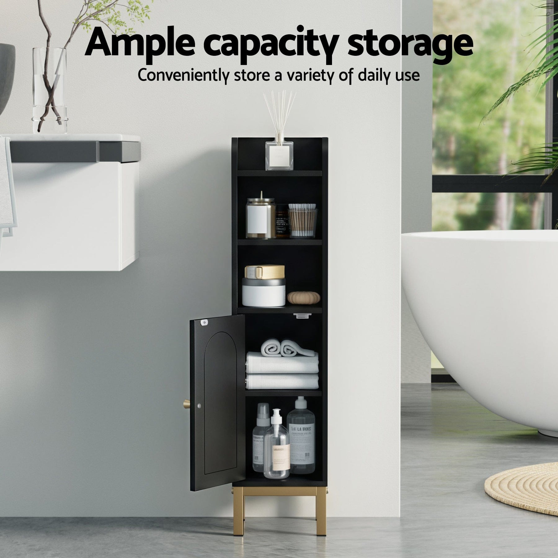 Artiss Bathroom Storage Cabinet Floor Organizer Toilet Corner Adjustable Black - SportZone.co.nz