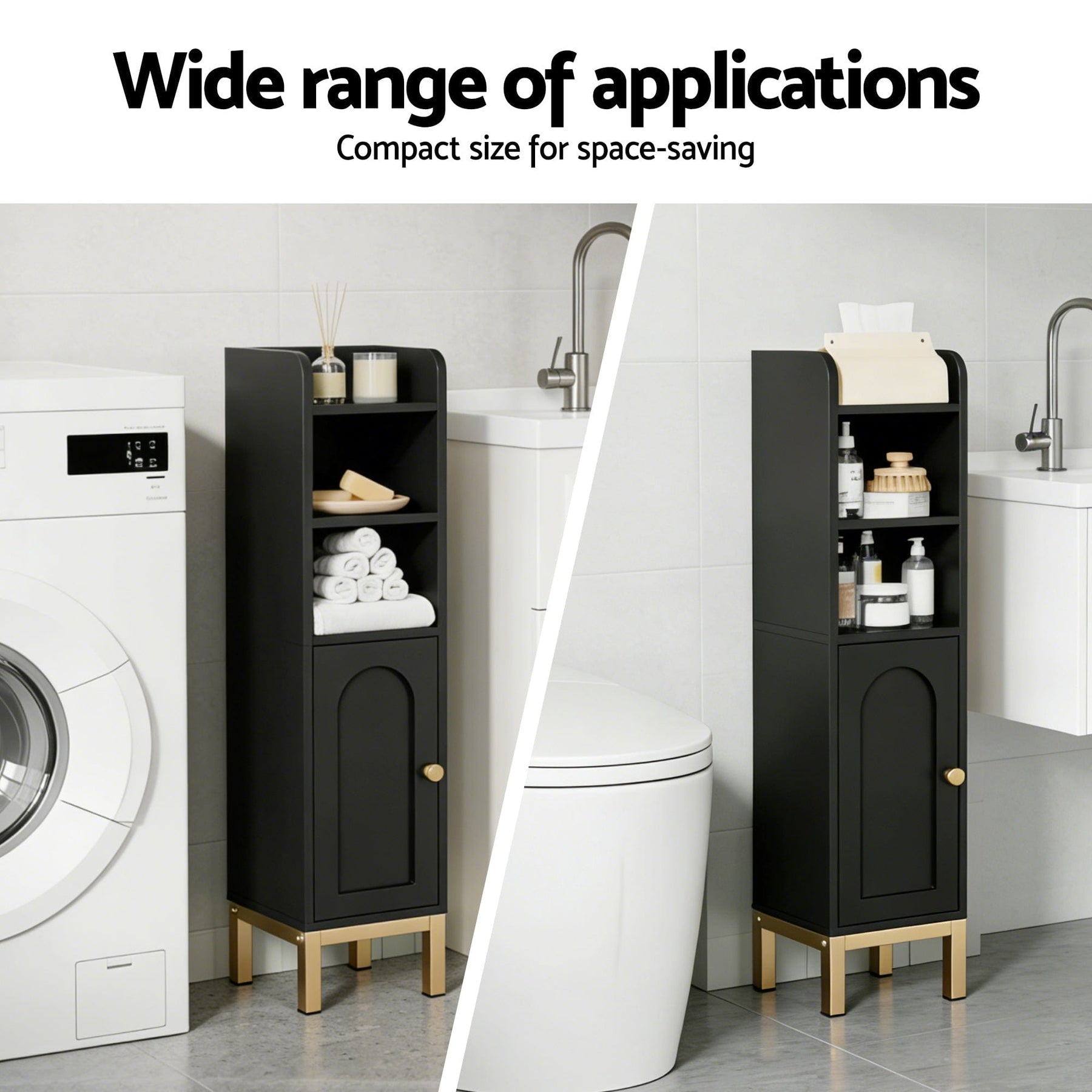 Artiss Bathroom Storage Cabinet Floor Organizer Toilet Corner Adjustable Black - SportZone.co.nz