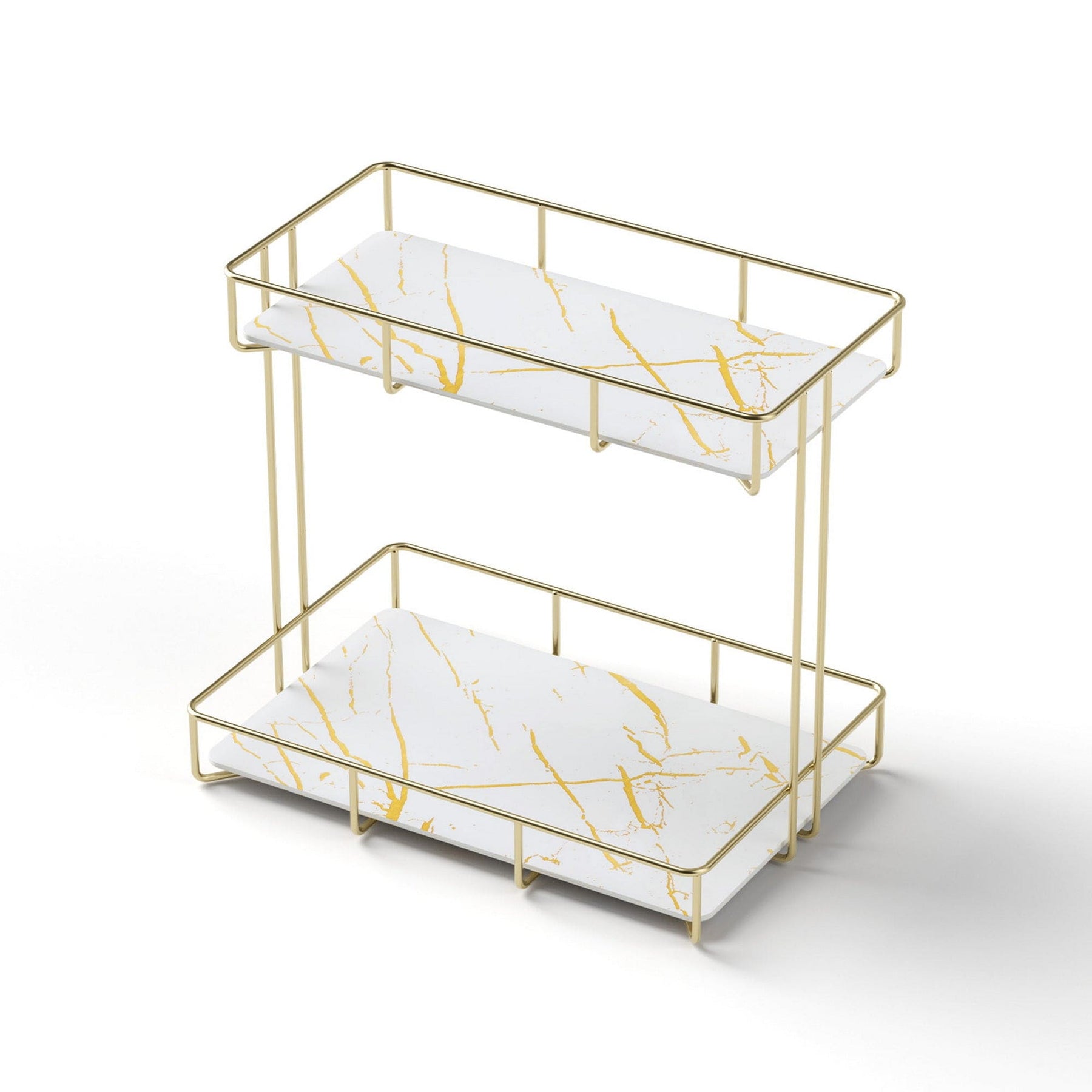 Artiss Bathroom Storage Rack 2 Tier Corner Organiser Gold Marble Look - SportZone.co.nz