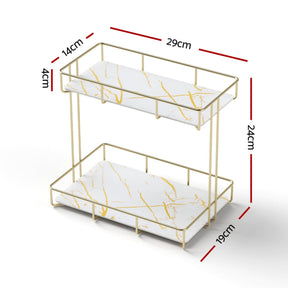 Artiss Bathroom Storage Rack 2 Tier Corner Organiser Gold Marble Look - SportZone.co.nz