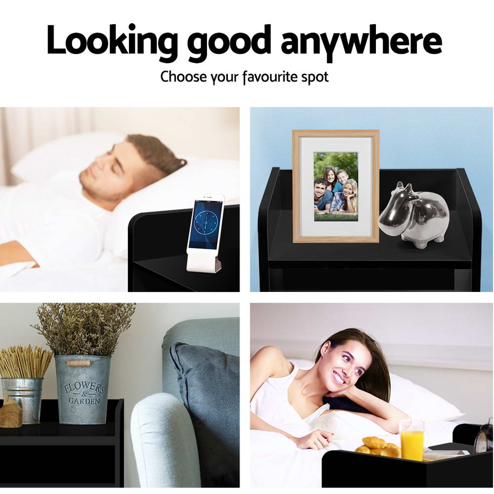 Artiss Bedside Table 1 Drawer with Shelf - FARA Black - SportZone.co.nz