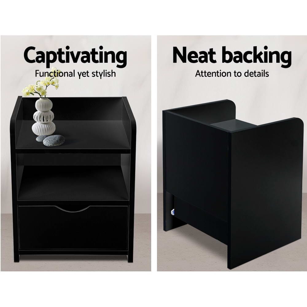 Artiss Bedside Table 1 Drawer with Shelf - FARA Black - SportZone.co.nz
