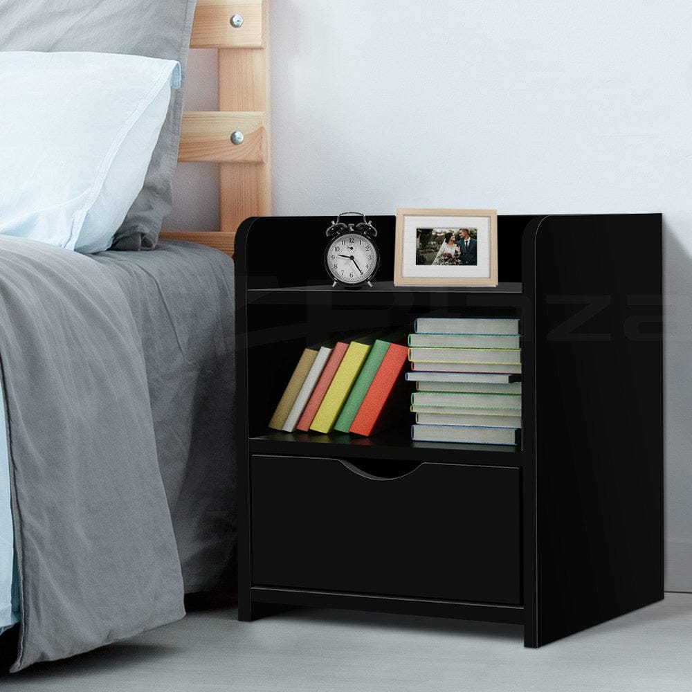 Artiss Bedside Table 1 Drawer with Shelf - FARA Black - SportZone.co.nz