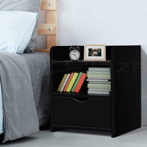 Artiss Bedside Table 1 Drawer with Shelf - FARA Black - SportZone.co.nz