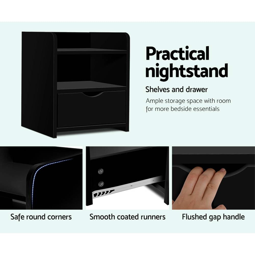 Artiss Bedside Table 1 Drawer with Shelf - FARA Black - SportZone.co.nz